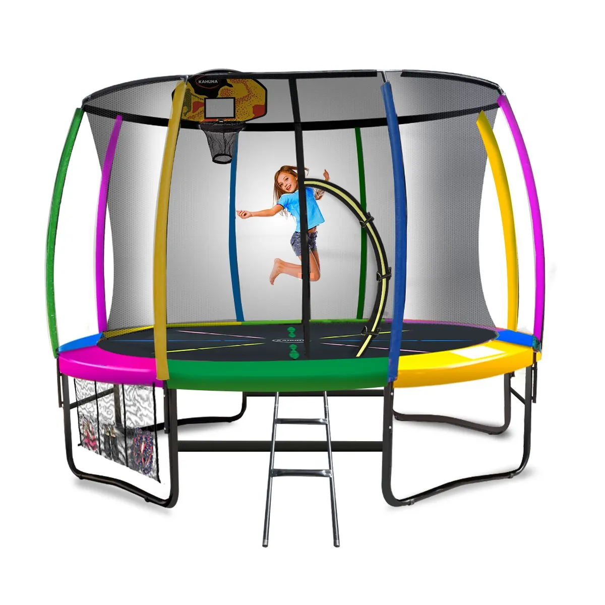 14ft Outdoor Trampoline with Safety Net, Ladder & Basketball Set - Kahuna