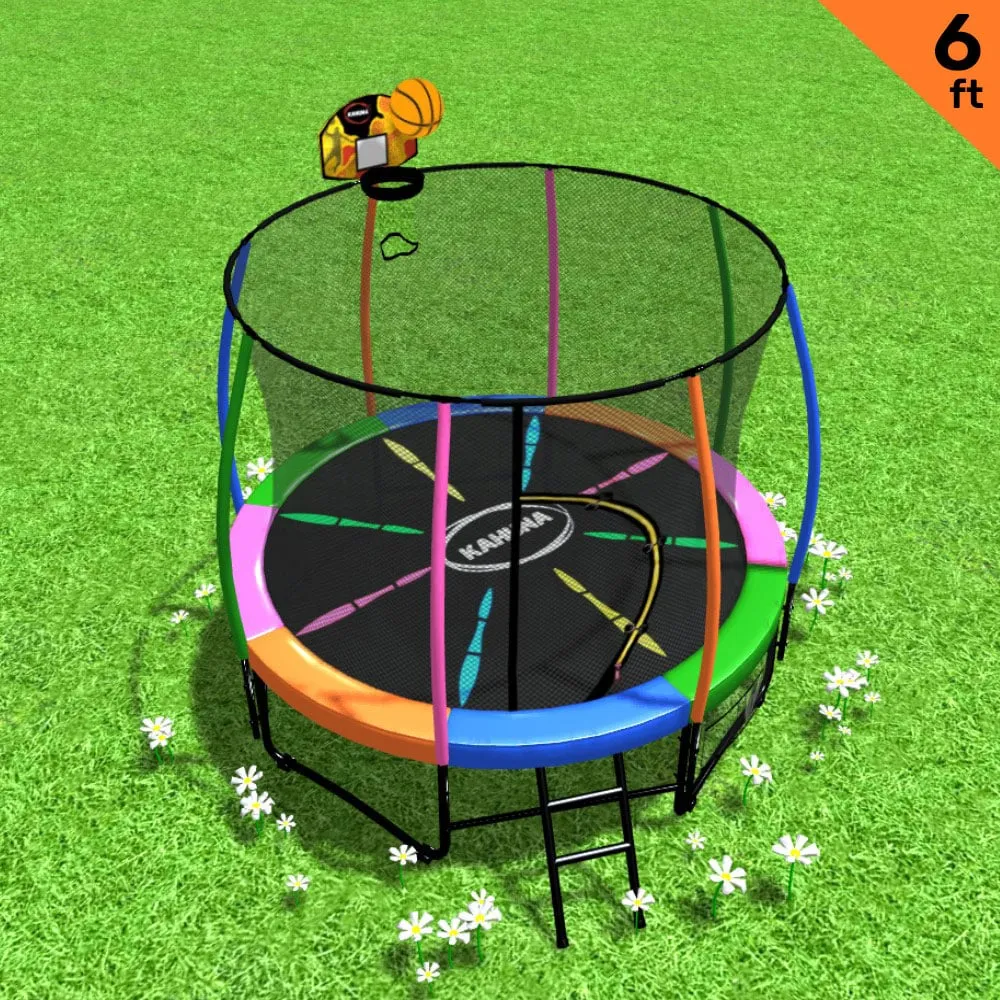 6ft Rainbow Trampoline Set, UV-Stabilised Safety Net, Heavy-Duty Steel Frame, Kahuna