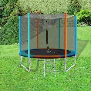 8FT Trampoline Round Trampolines Kids Safety Net Enclosure Pad Outdoor Gift Multi-coloured