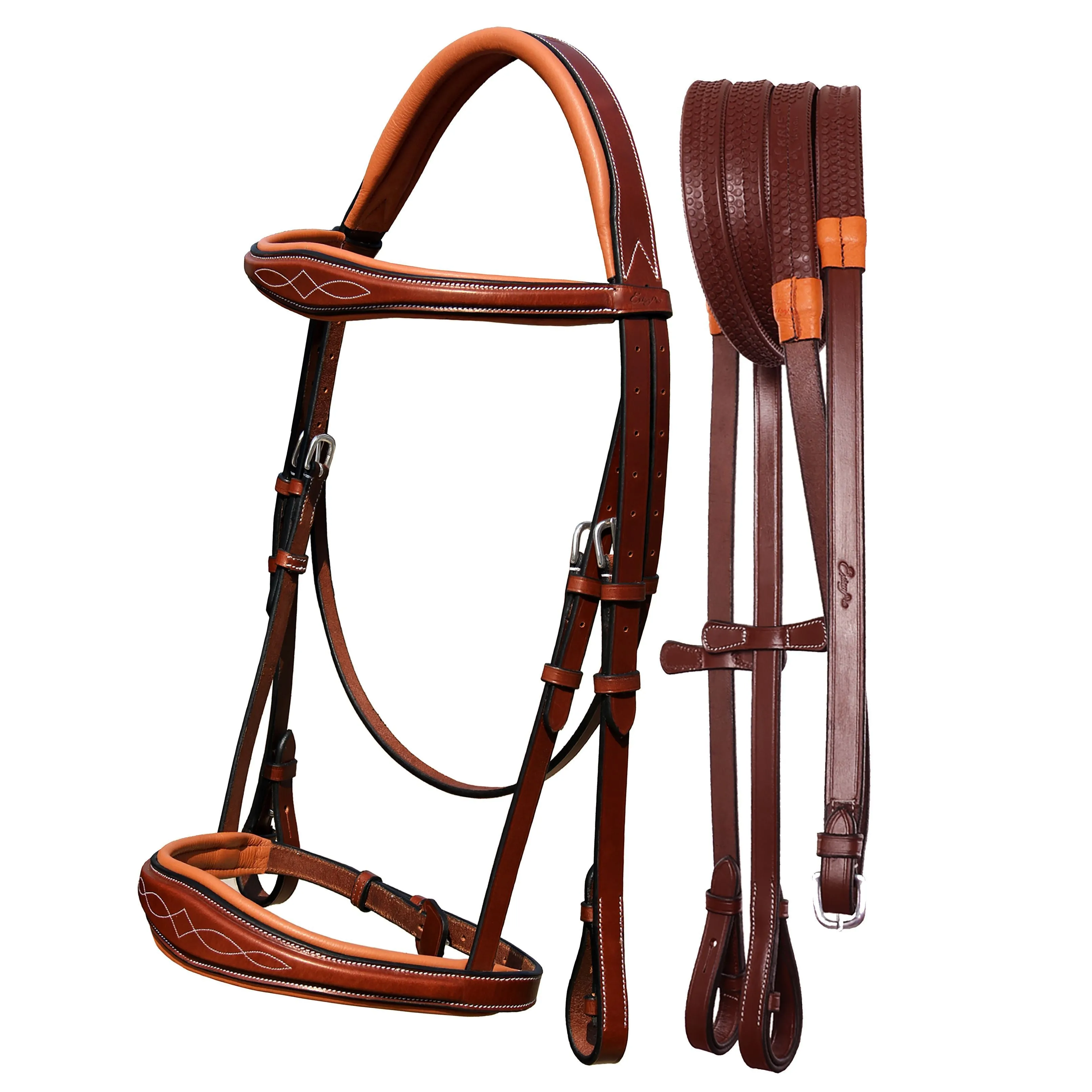 ExionPro Fancy Stitched Raised Anatomical Bridle with Reins without Flash