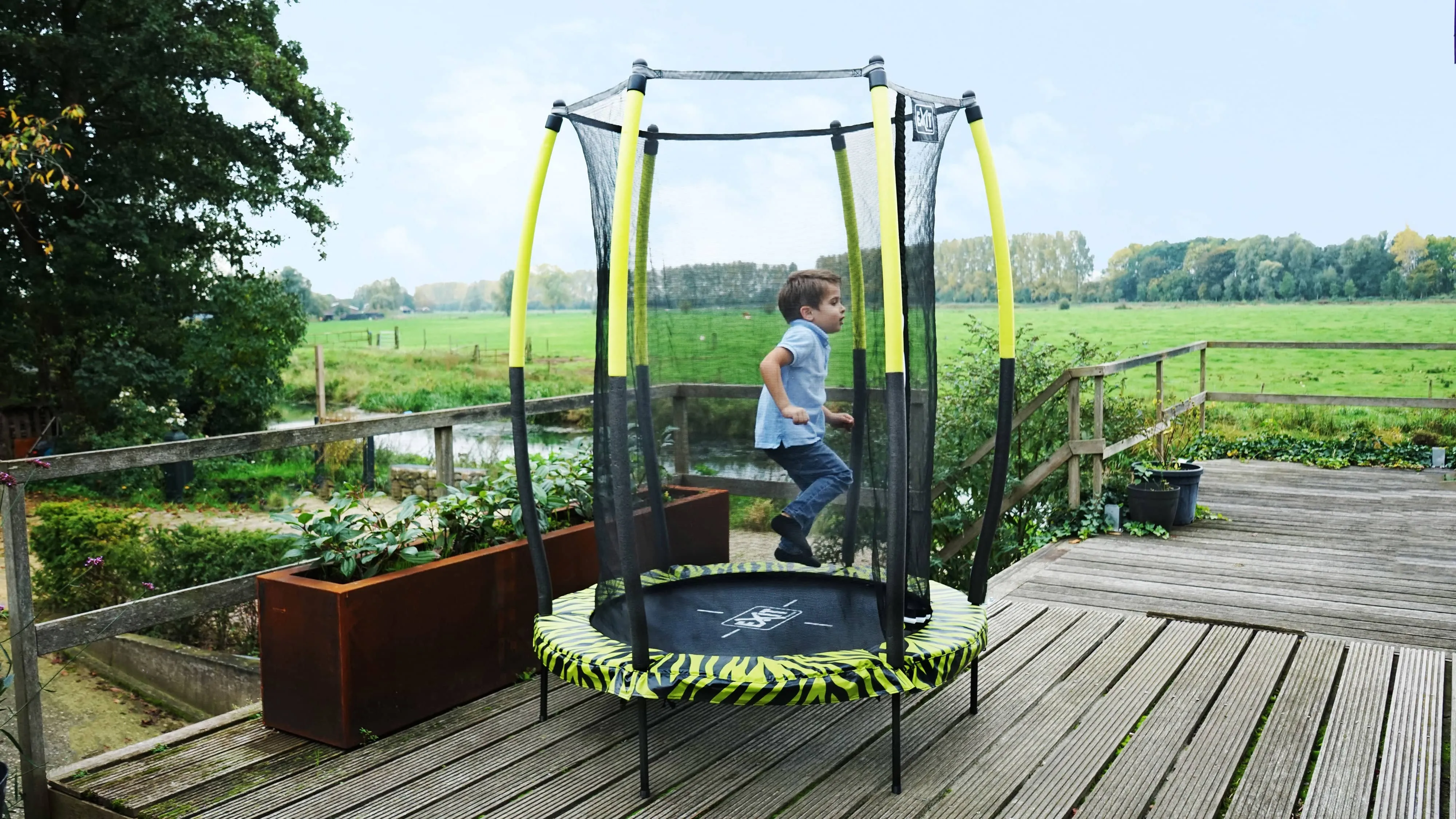 Exit Tiggy Junior Trampoline With Safety Net Ø140cm Black- Grey/Green