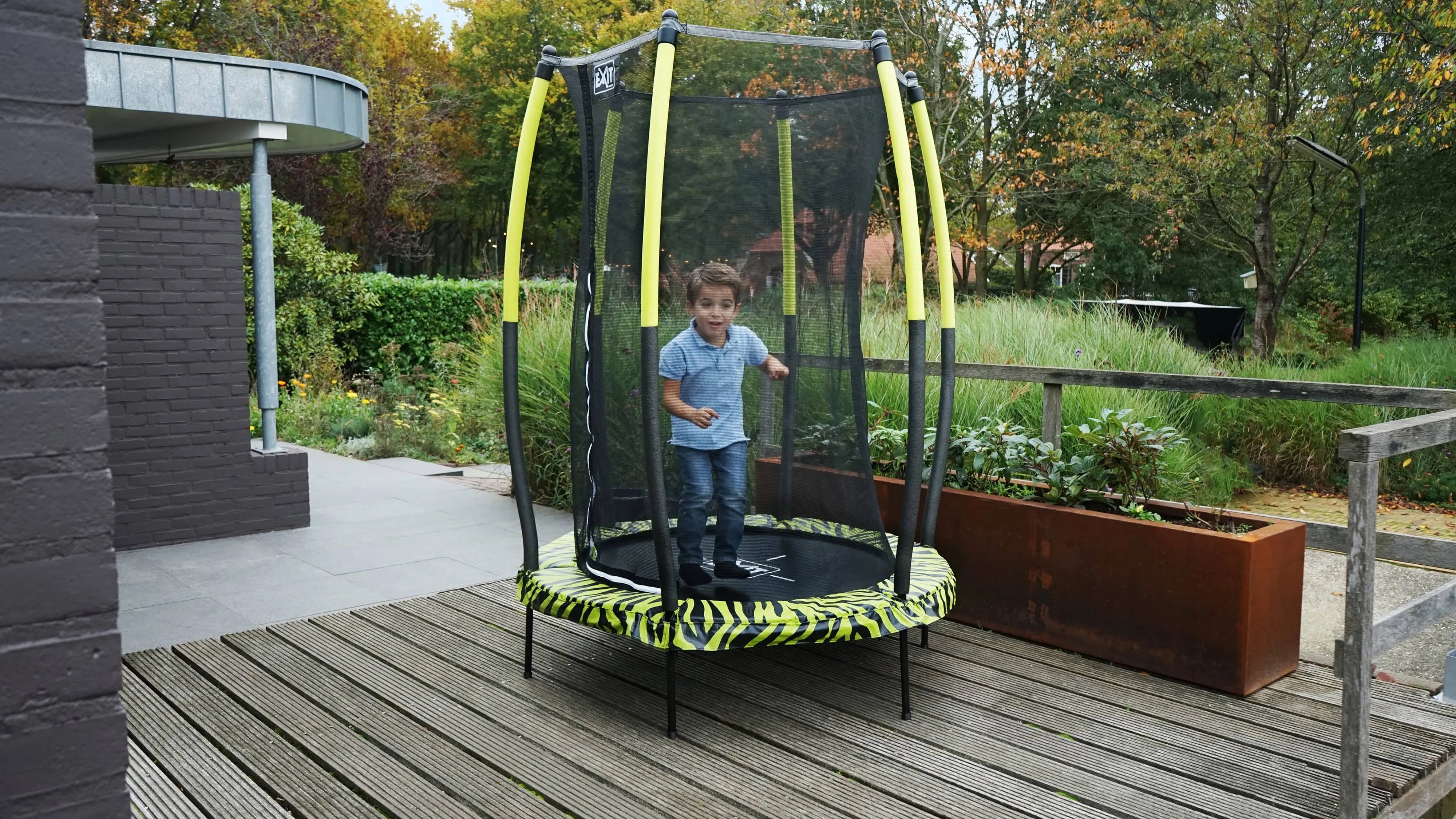 Exit Tiggy Junior Trampoline With Safety Net Ø140cm Black- Grey/Green