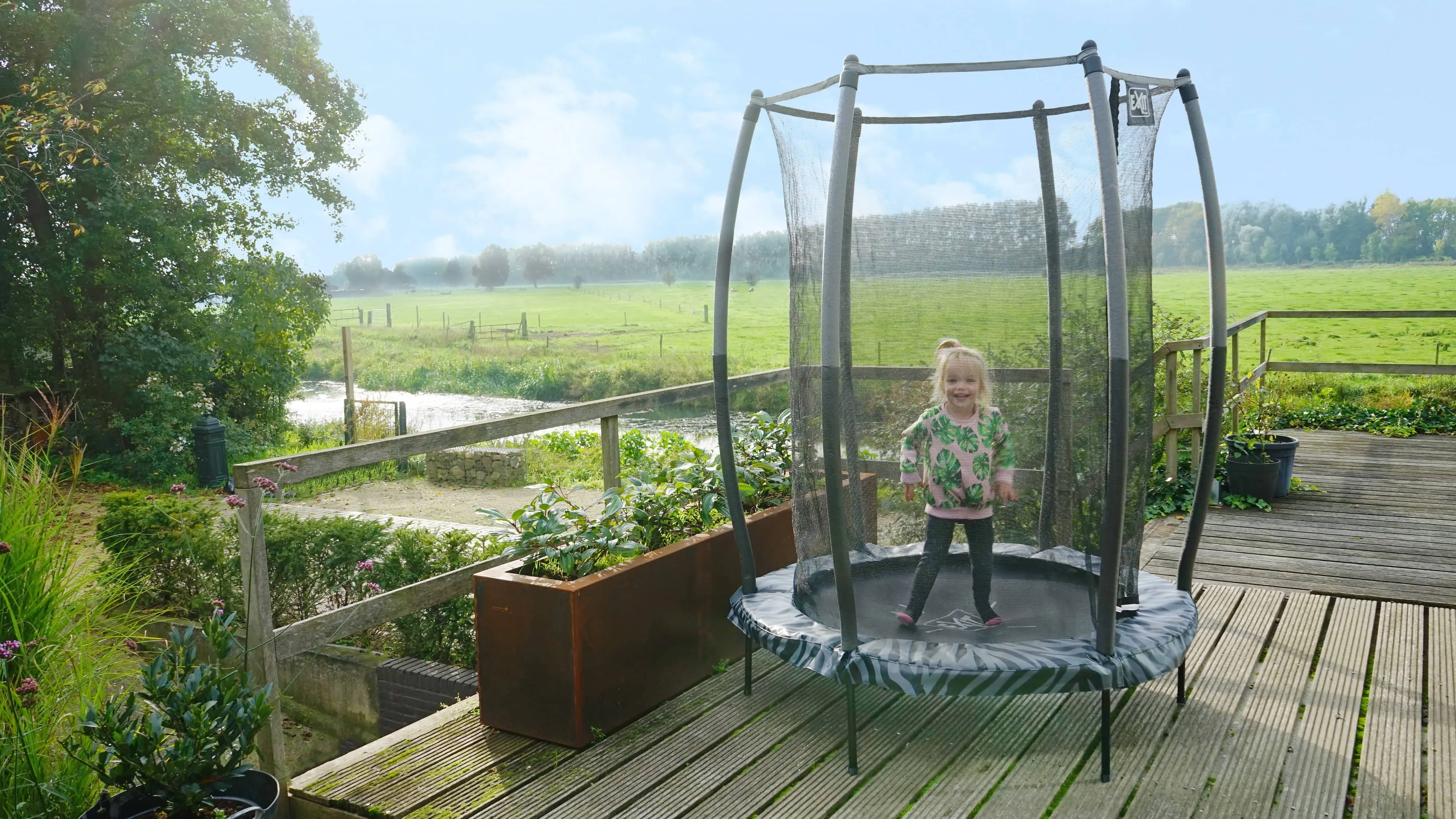 Exit Tiggy Junior Trampoline With Safety Net Ø140cm Black- Grey/Green