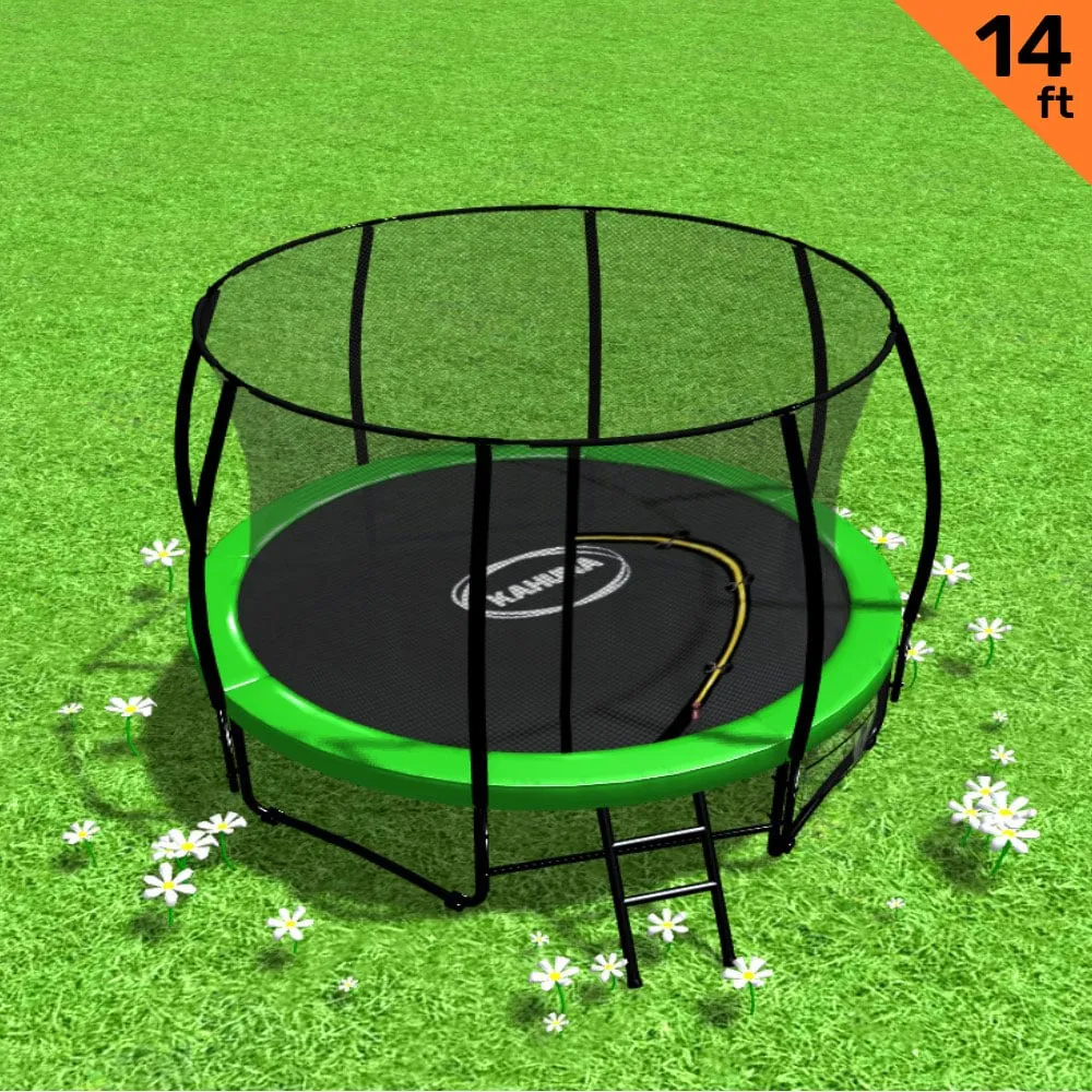 Green 14ft Trampoline with Safety Net, Ladder & Mat - Kahuna