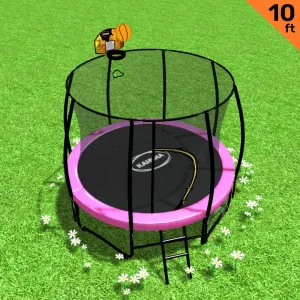 Heavy Duty 10ft Outdoor Trampoline with Safety Net, Pad, Ladder, Basketball Hoop - Kahuna