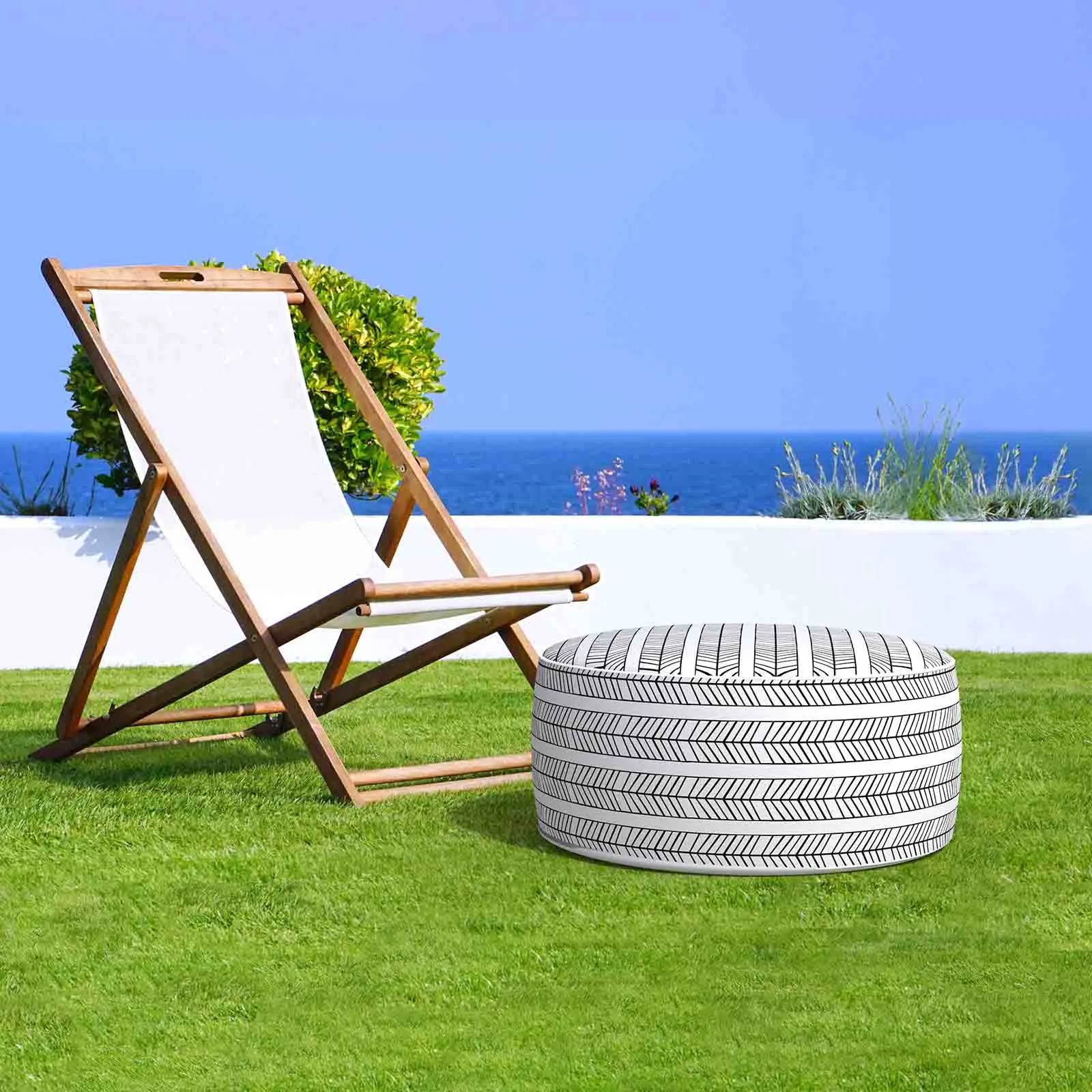 Inflatable Ottoman Herringbone Black White LVTXIII Outdoor