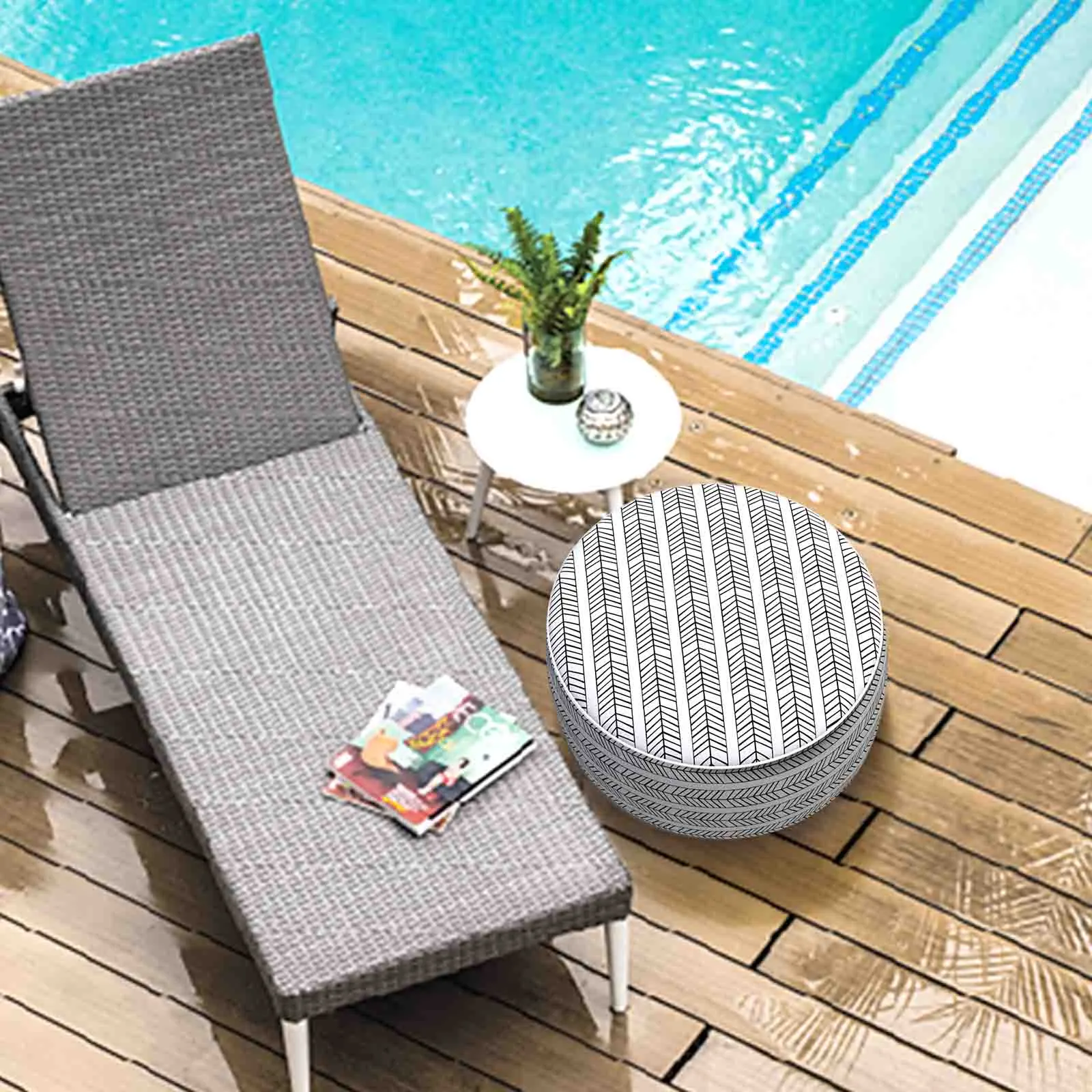 Inflatable Ottoman Herringbone Black White LVTXIII Outdoor