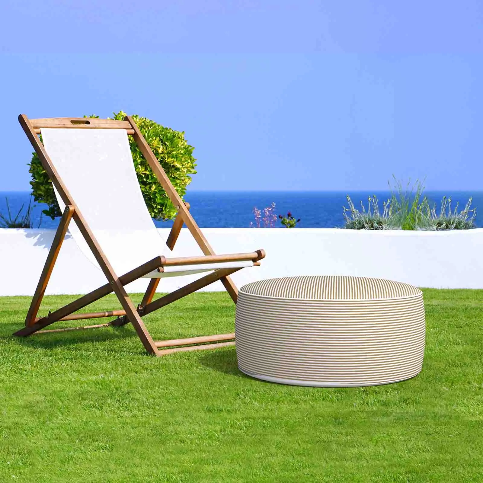 Inflatable Ottoman Stripe Beige LVTXIII Outdoor