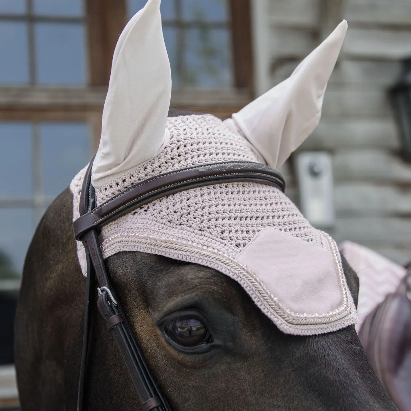 Kentucky Horsewear Wellington Velvet Pearls Fly Veil - Soft Rose