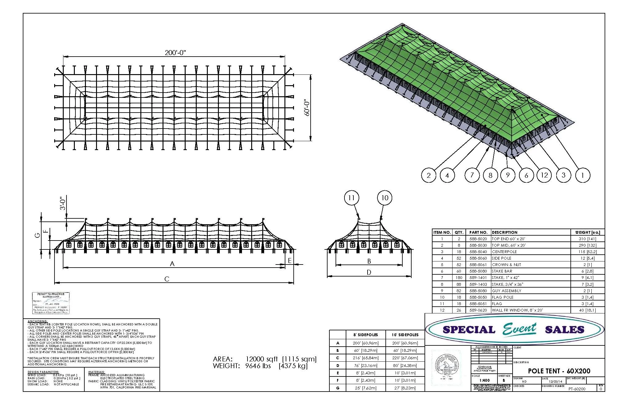 Pole Tent 60' x 200' White