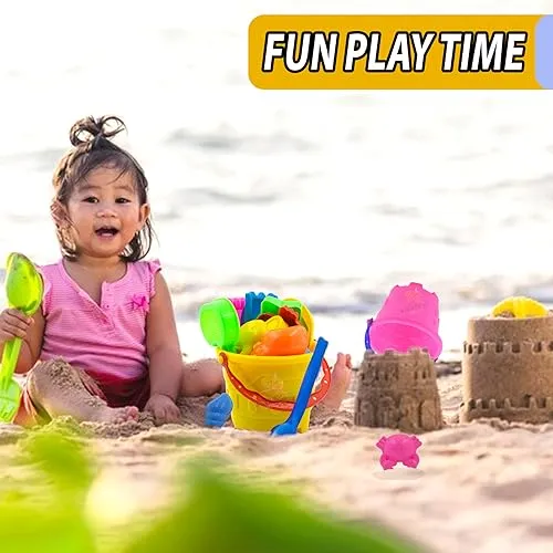 WISHKEY Sand Game Castle Building Plastic Beach Toy Set for Kids Summer Fun Creative Activity Playset & Gardening Tool with Fishes, Elephant & Bucket (Pack of 12, Multicolor)